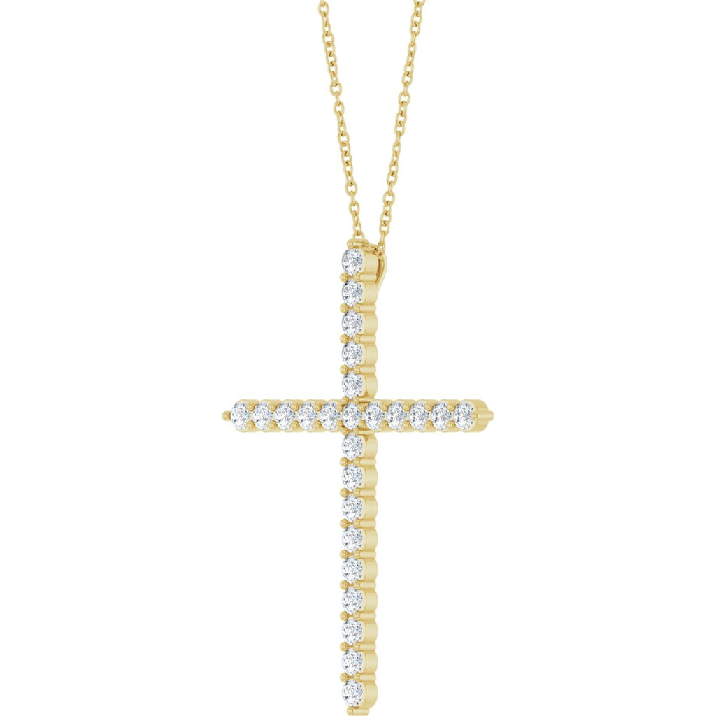 1 CTW Natural Diamond Cross Necklace in 14k yellow gold