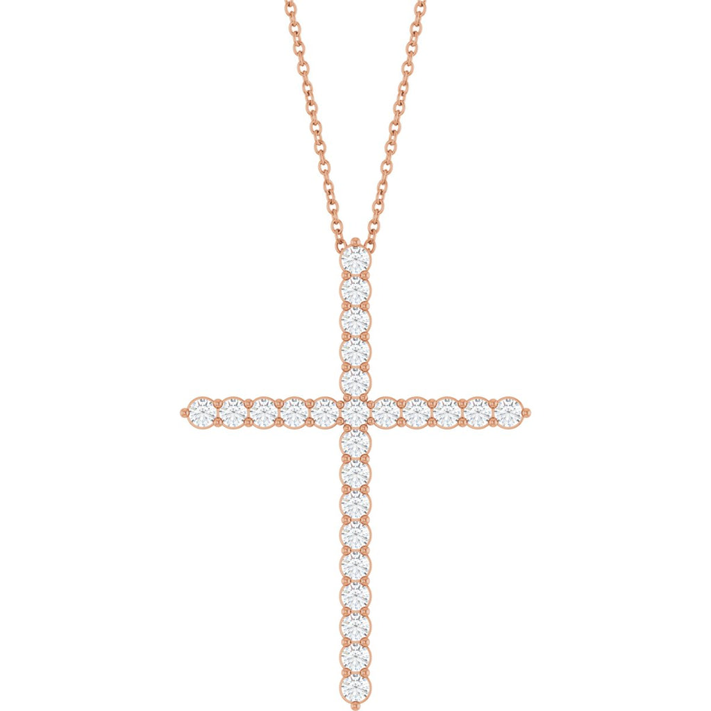 1 CTW Natural Diamond Cross Necklace in 14k rose gold