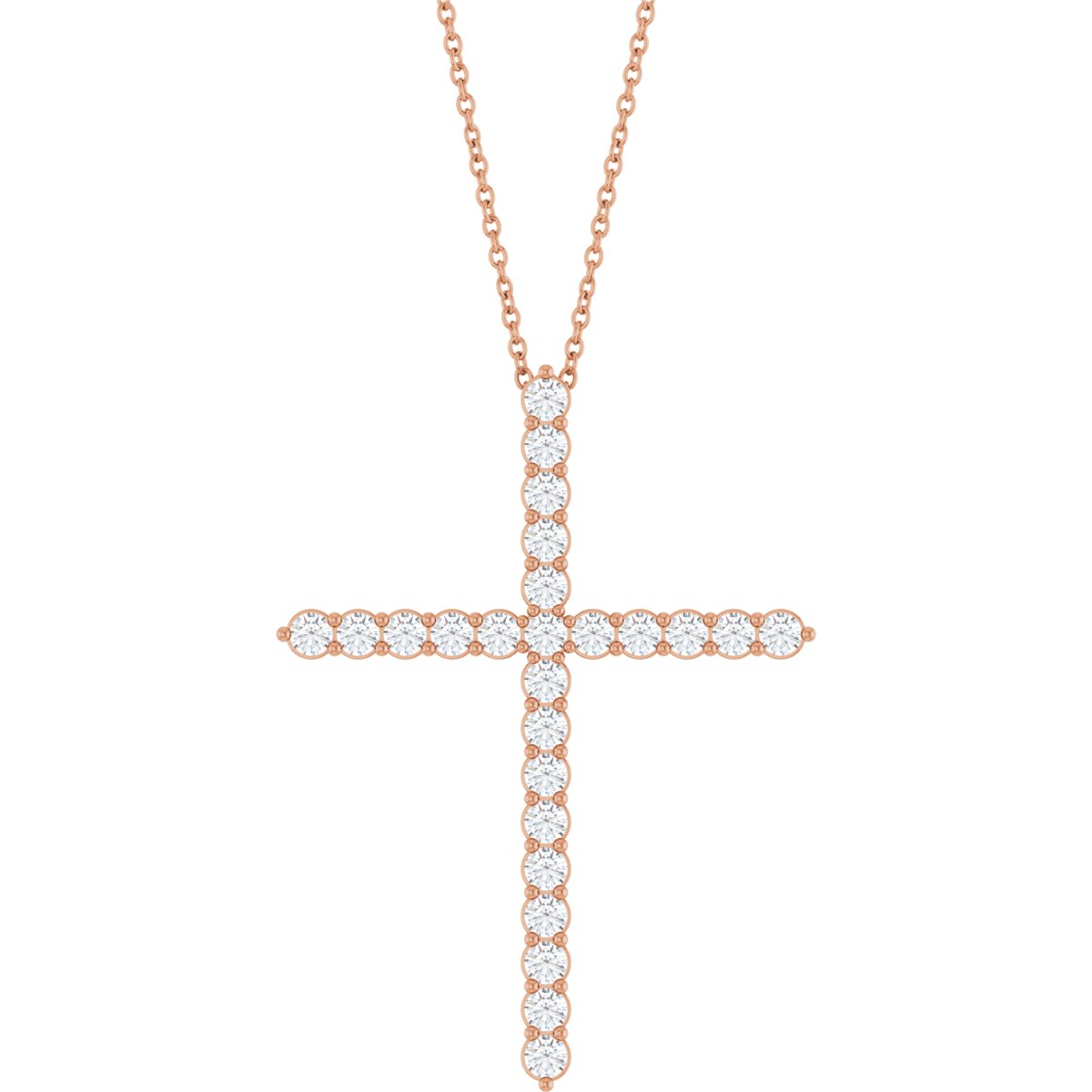 1 CTW Natural Diamond Cross Necklace in 14k rose gold