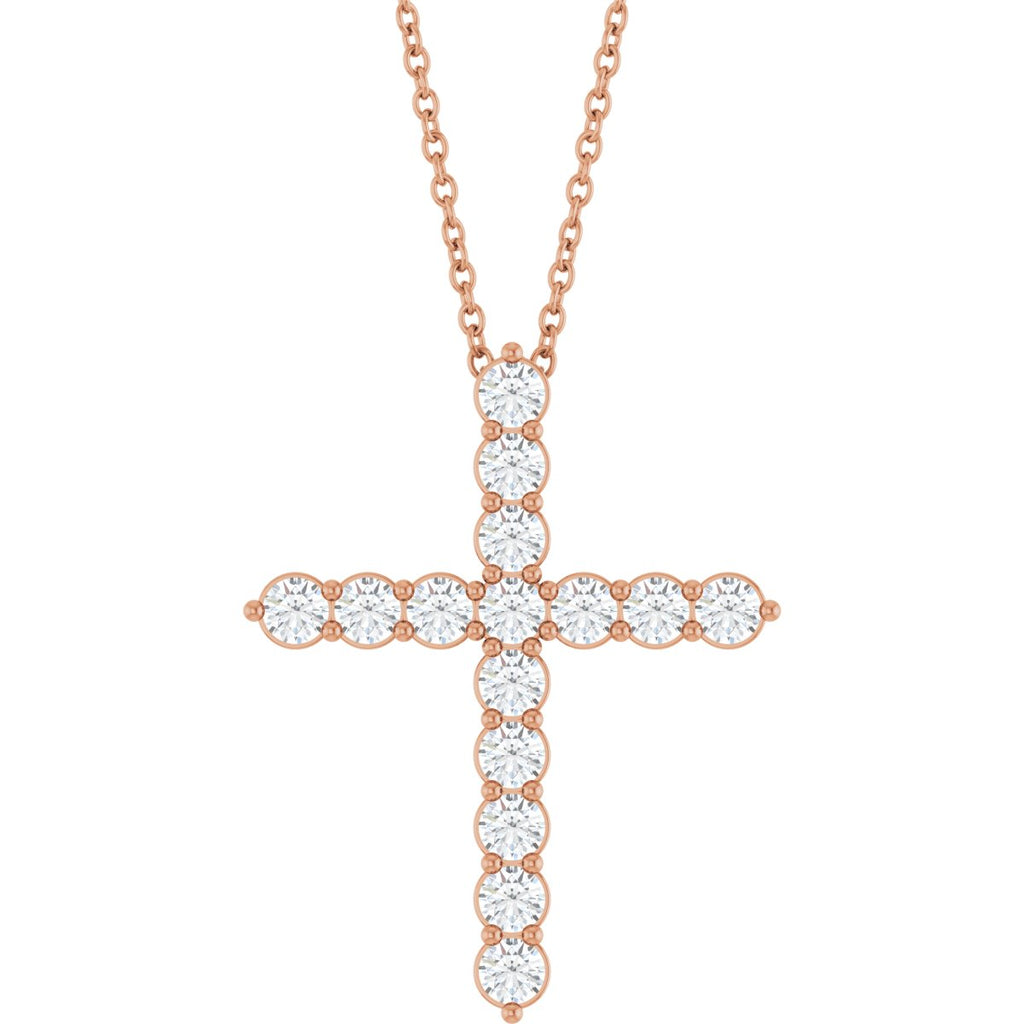 3/4 CTW Natural Diamond Cross Necklace in 14k rose gold