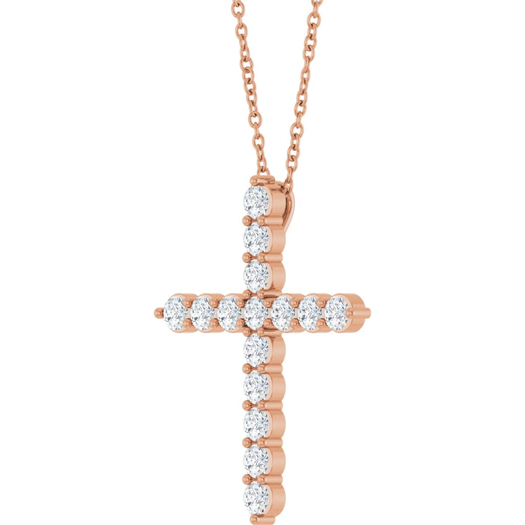 3/4 CTW Natural Diamond Cross Necklace in 14k rose gold