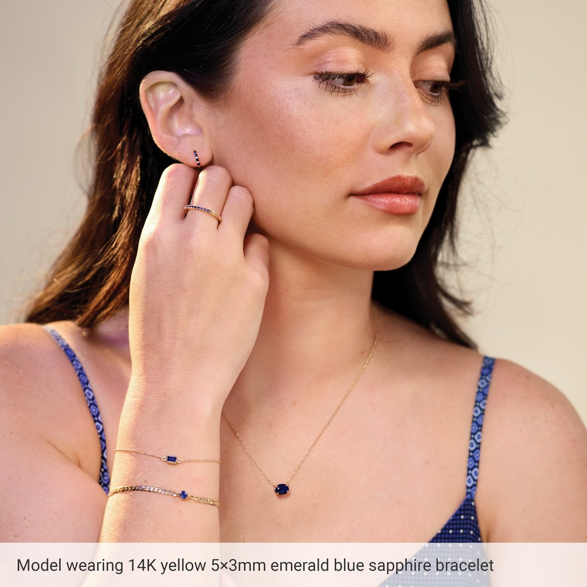 Lab-Grown Blue Sapphire Bezel-Set 3-Stone Bracelet in 14k rose gold