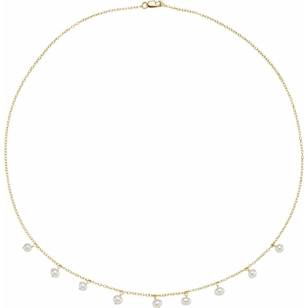 Cultured White Freshwater Pearl Necklace in 14k yellow gold