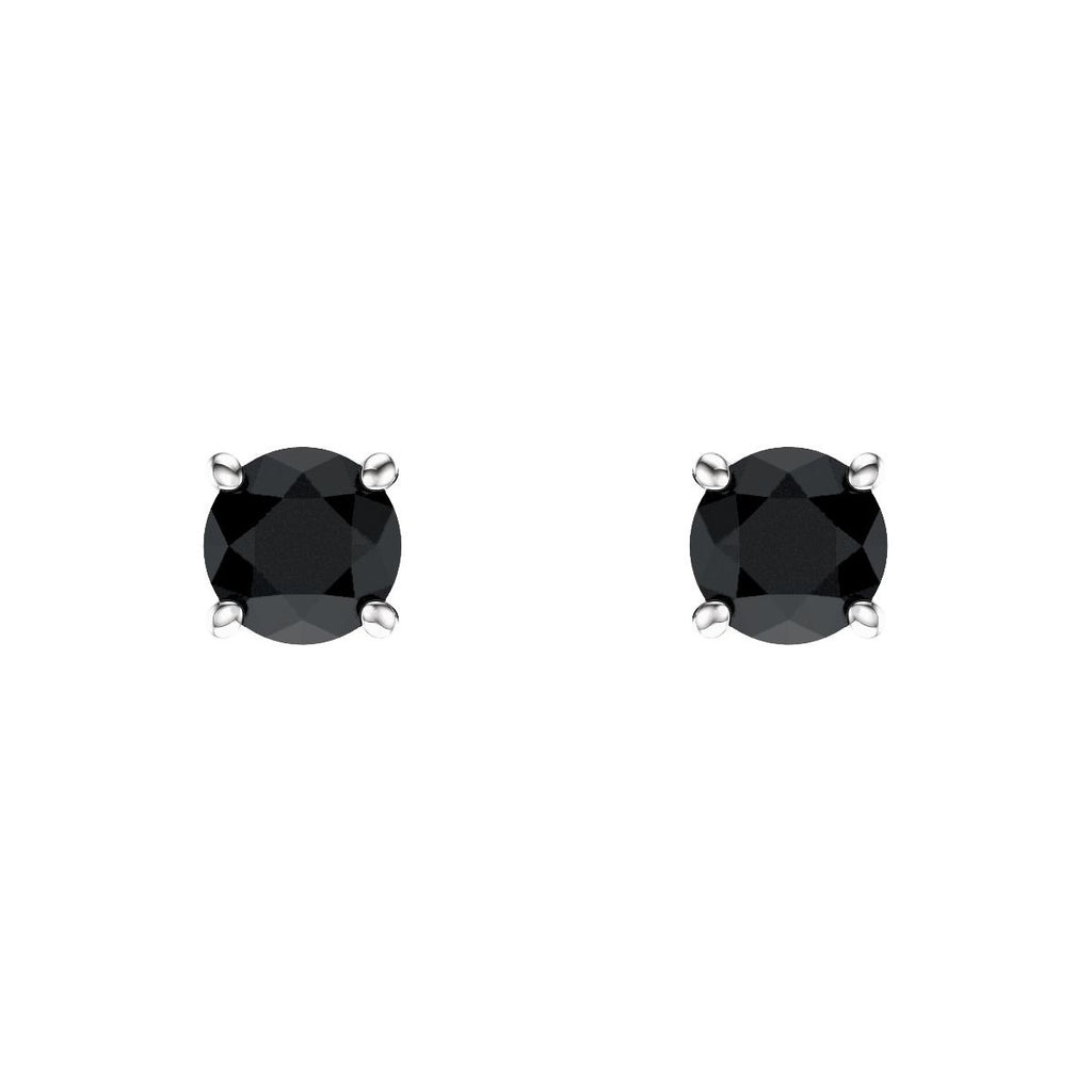 Natural Black Onyx Four-Prong Stud Earrings in 14k white gold