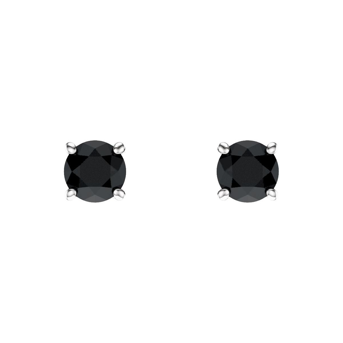 Natural Black Onyx Four-Prong Stud Earrings in 14k white gold
