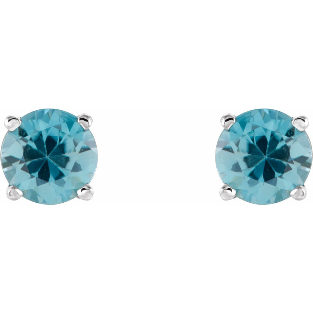 Natural Blue Zircon Four-Prong Stud Earrings