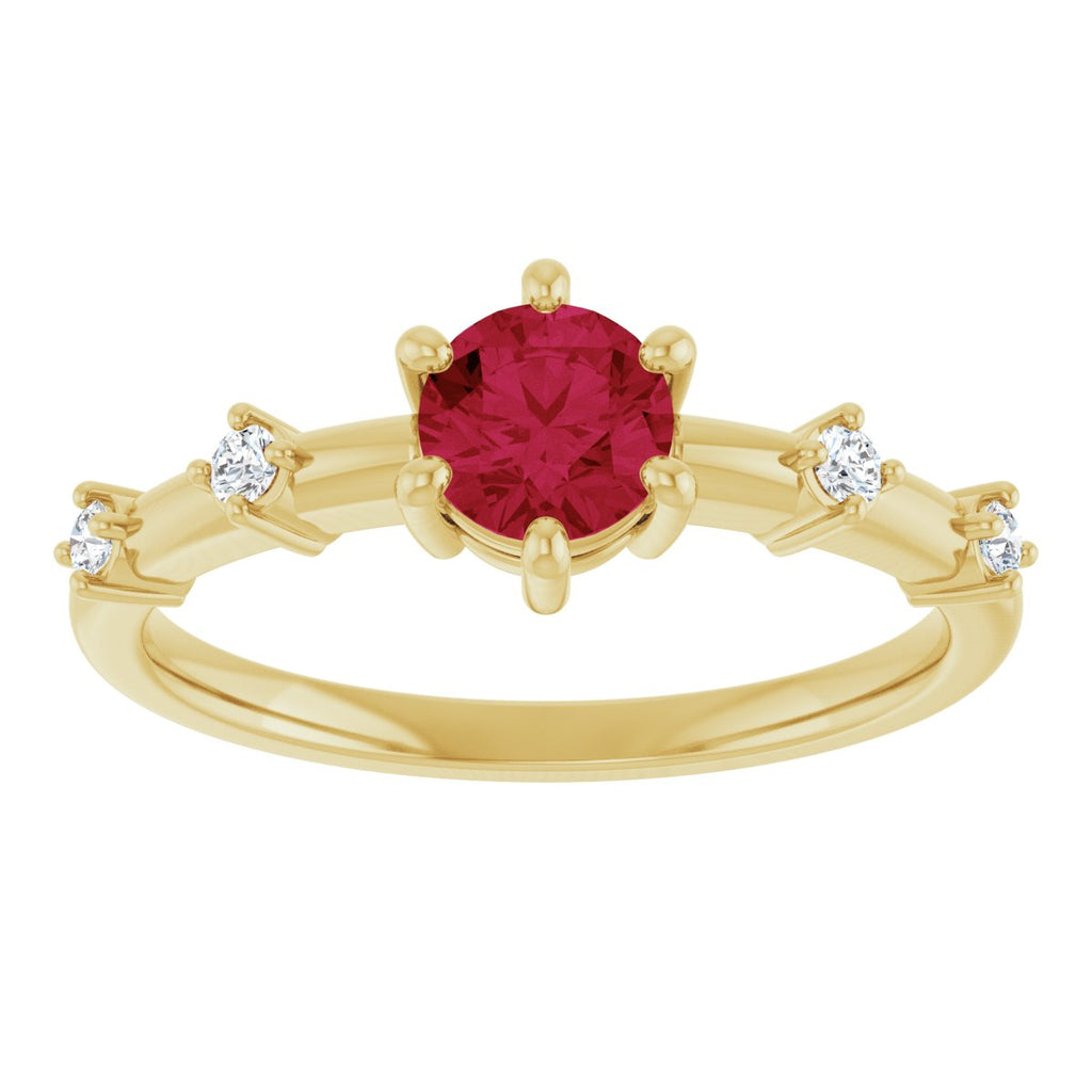 Natural Ruby & .08 CTW Lab-Grown Diamond Ring in 14k yellow gold