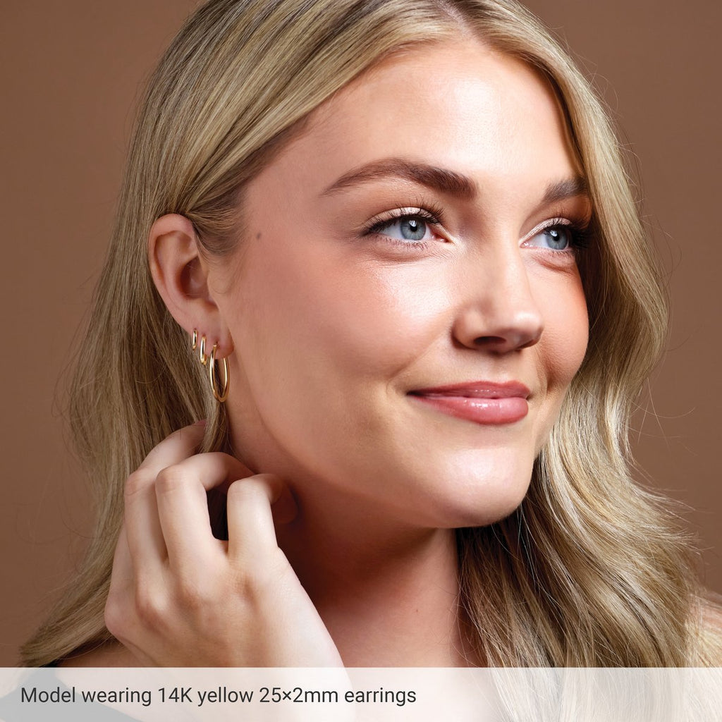 Round Tube 30 mm Hoop Earrings in 14k yellow gold