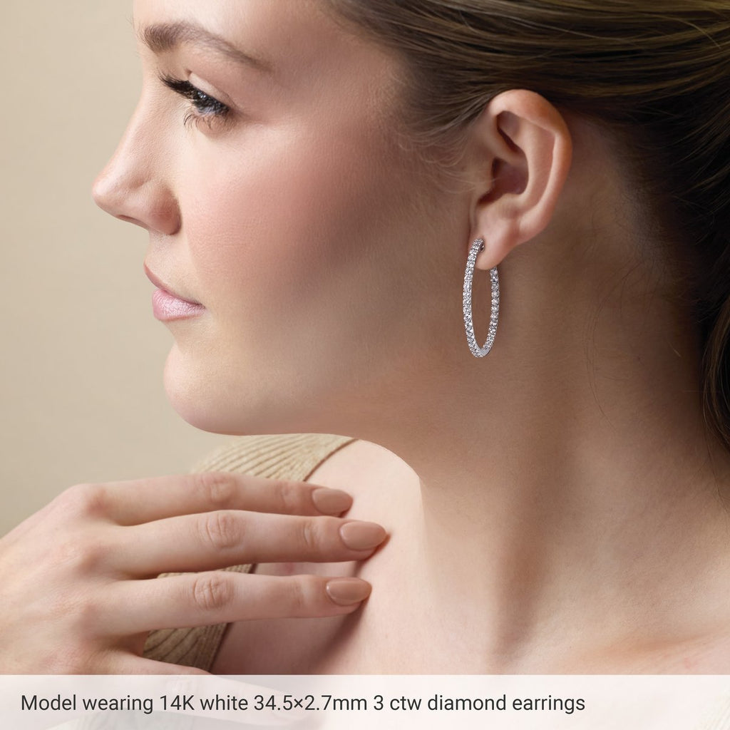 6 1/2 CTW Lab-Grown Diamond Inside-Outside 51 mm Hinged Hoop Earrings in 14k white gold