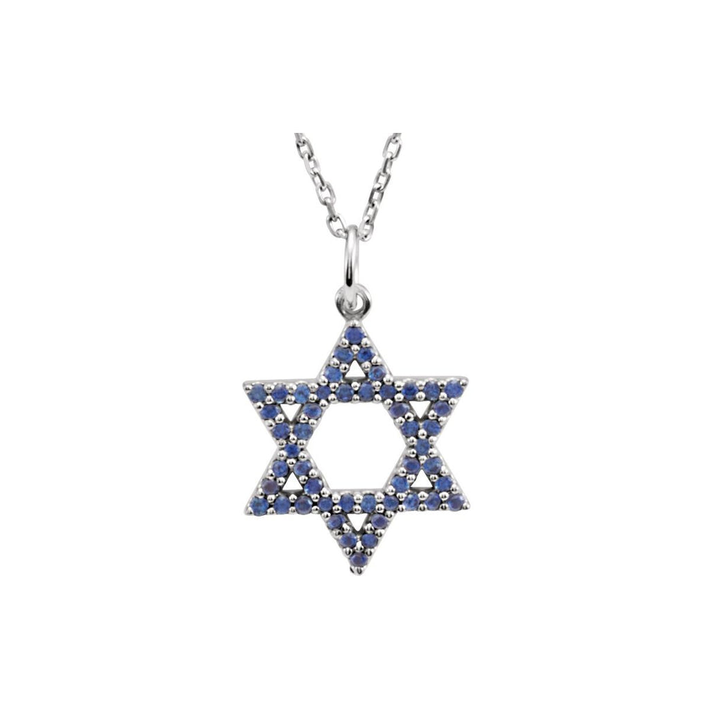 Natural Blue Sapphire Star Of David Necklace