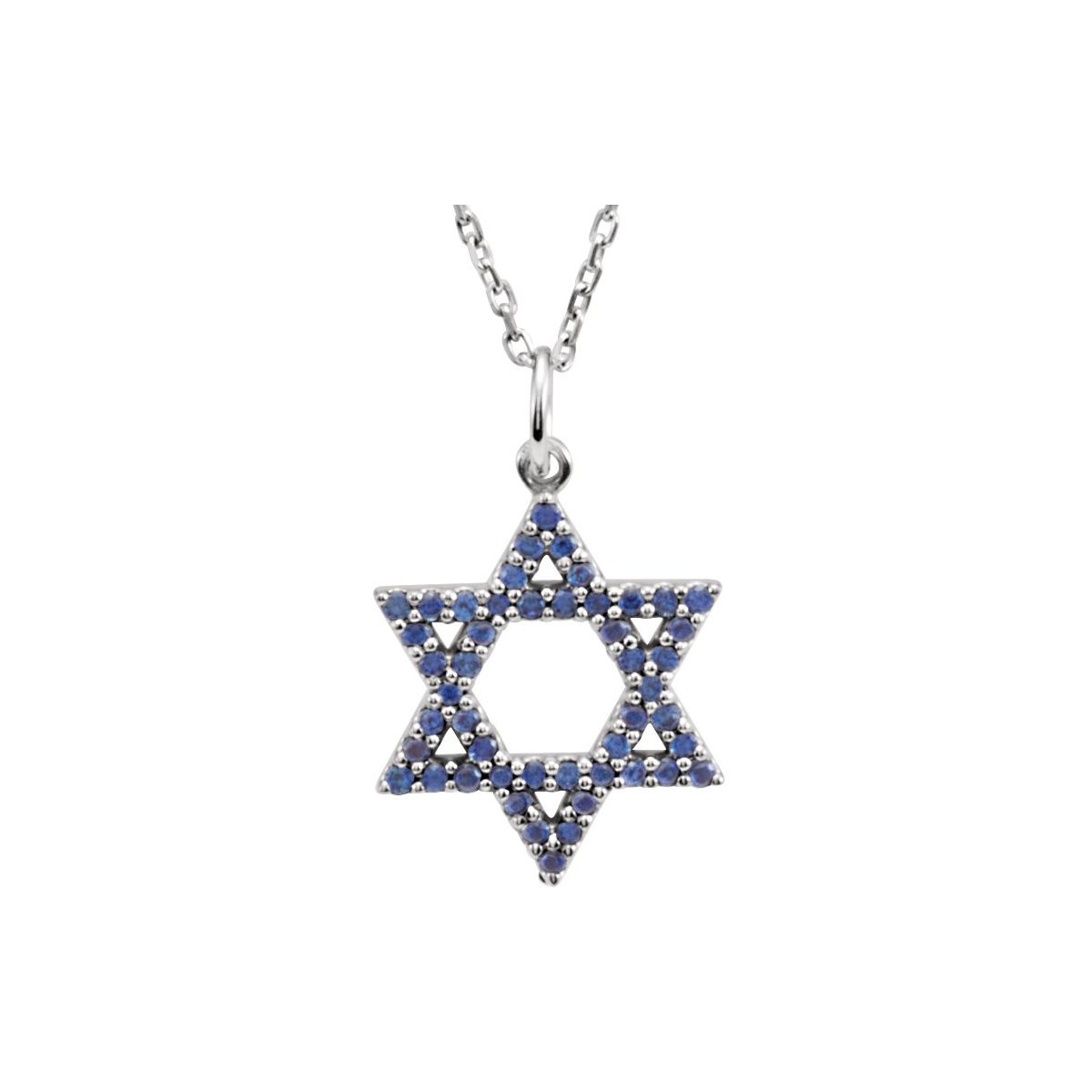 Natural Blue Sapphire Star Of David Necklace