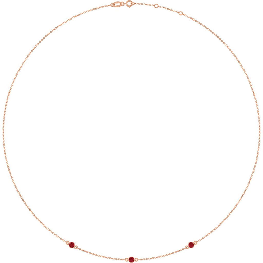 Natural Ruby 3-Station Necklace in 14k rose gold