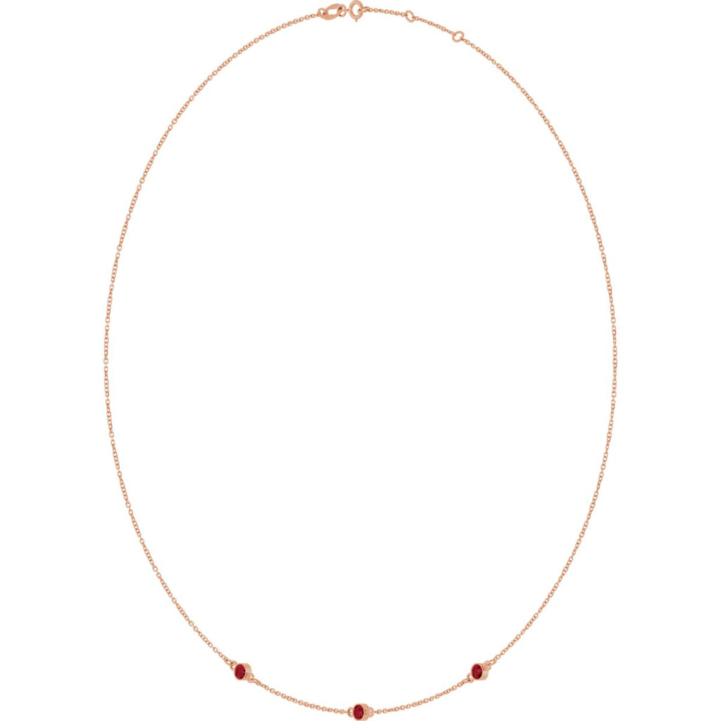 Natural Ruby 3-Station Necklace in 14k rose gold