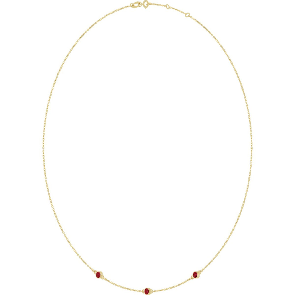 Natural Ruby 3-Station Necklace in 14k yellow gold