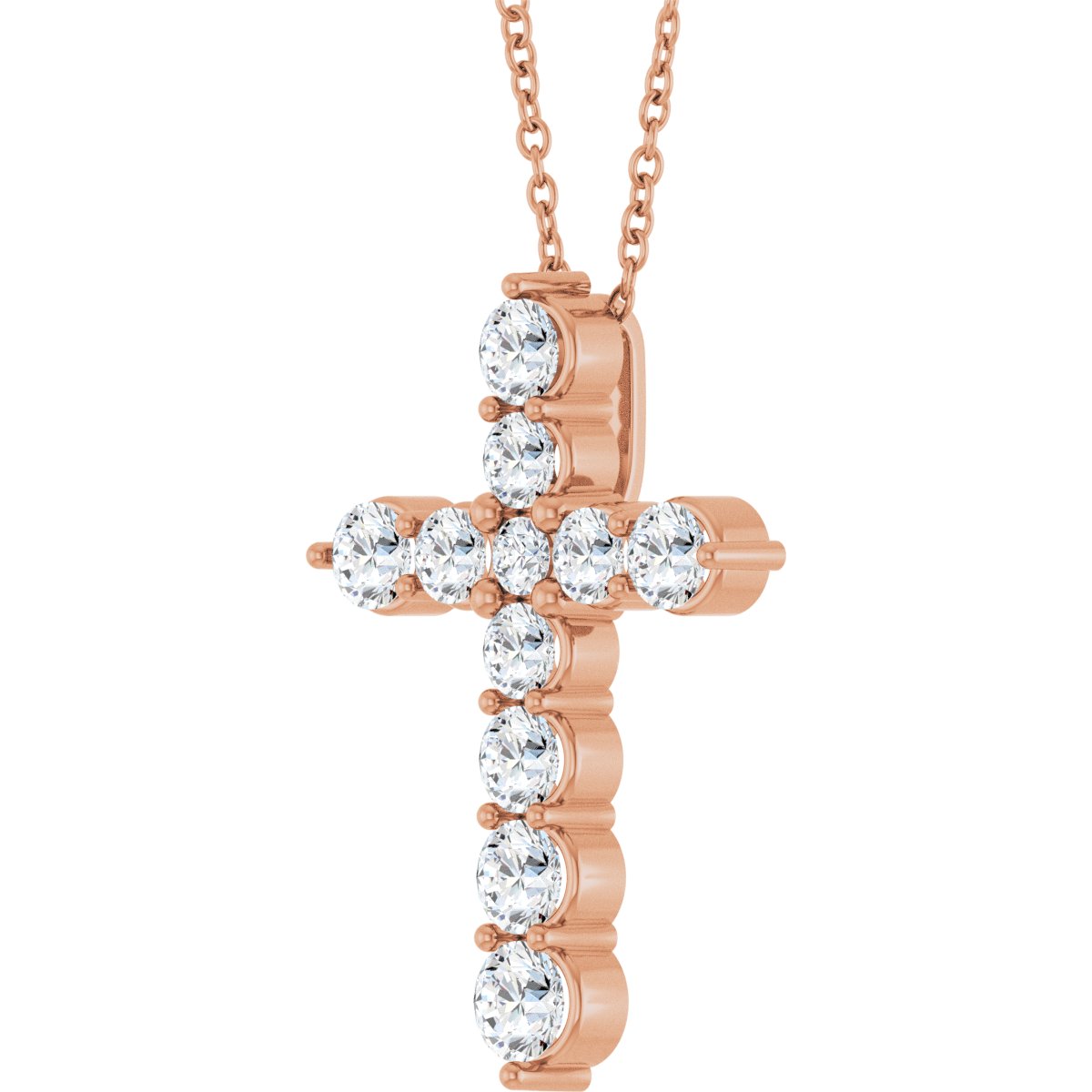 9/10 CTW Natural Diamond Cross Necklace in 14k rose gold