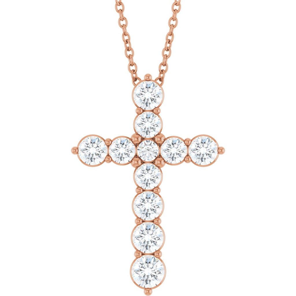 9/10 CTW Natural Diamond Cross Necklace in 14k rose gold
