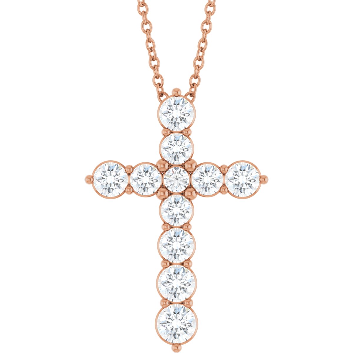 9/10 CTW Natural Diamond Cross Necklace in 14k rose gold
