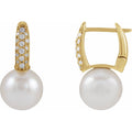 Cultured White Akoya Pearl & 1/6 CTW Natural Diamond Earrings in 14k yellow gold