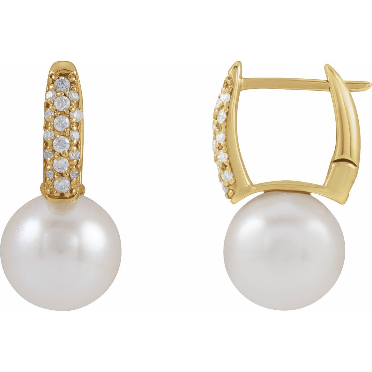 Cultured White Akoya Pearl & 1/6 CTW Natural Diamond Earrings in 14k yellow gold