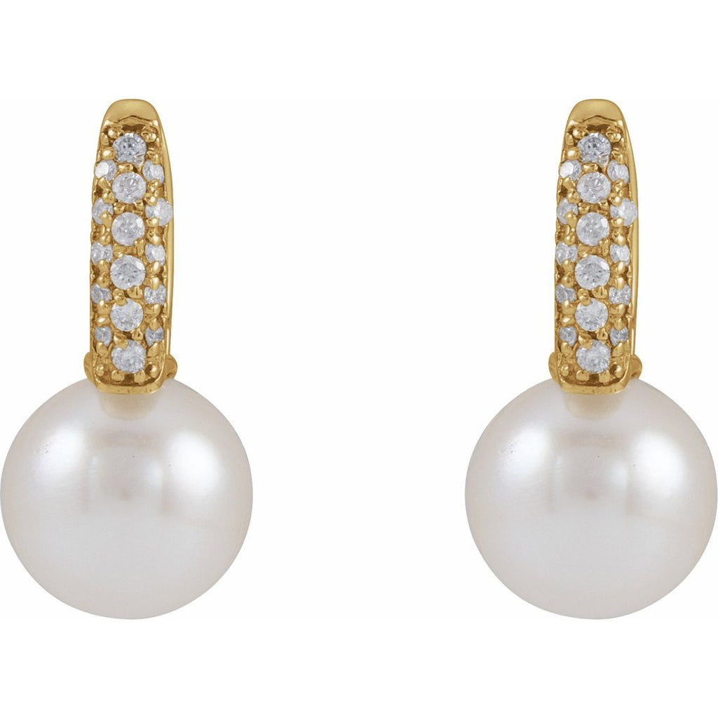 Cultured White Akoya Pearl & 1/6 CTW Natural Diamond Earrings in 14k yellow gold