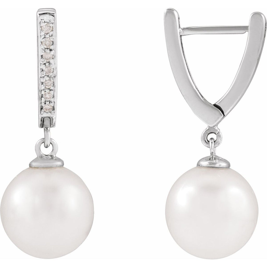 Cultured South Sea Pearl & 1/10 CTW Natural Diamond Earrings in 14k white gold