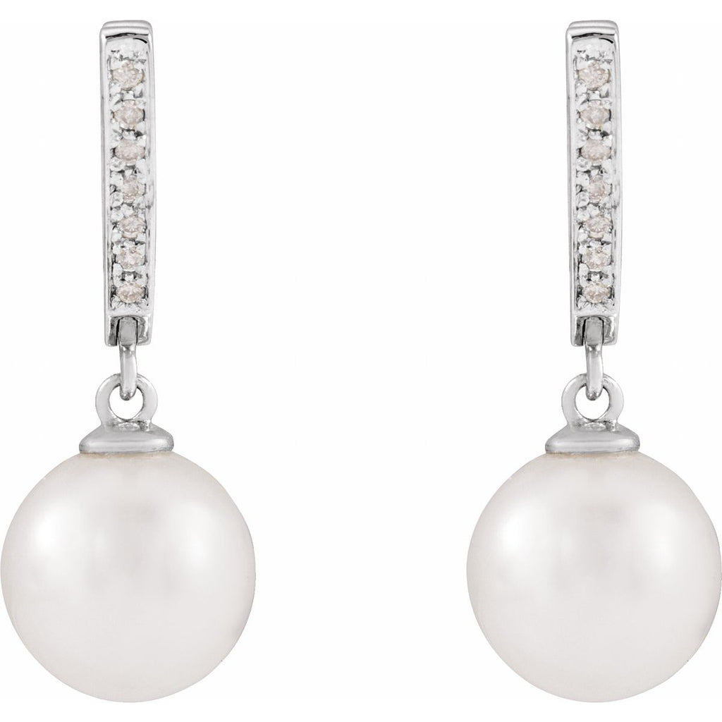 Cultured South Sea Pearl & 1/10 CTW Natural Diamond Earrings in 14k white gold
