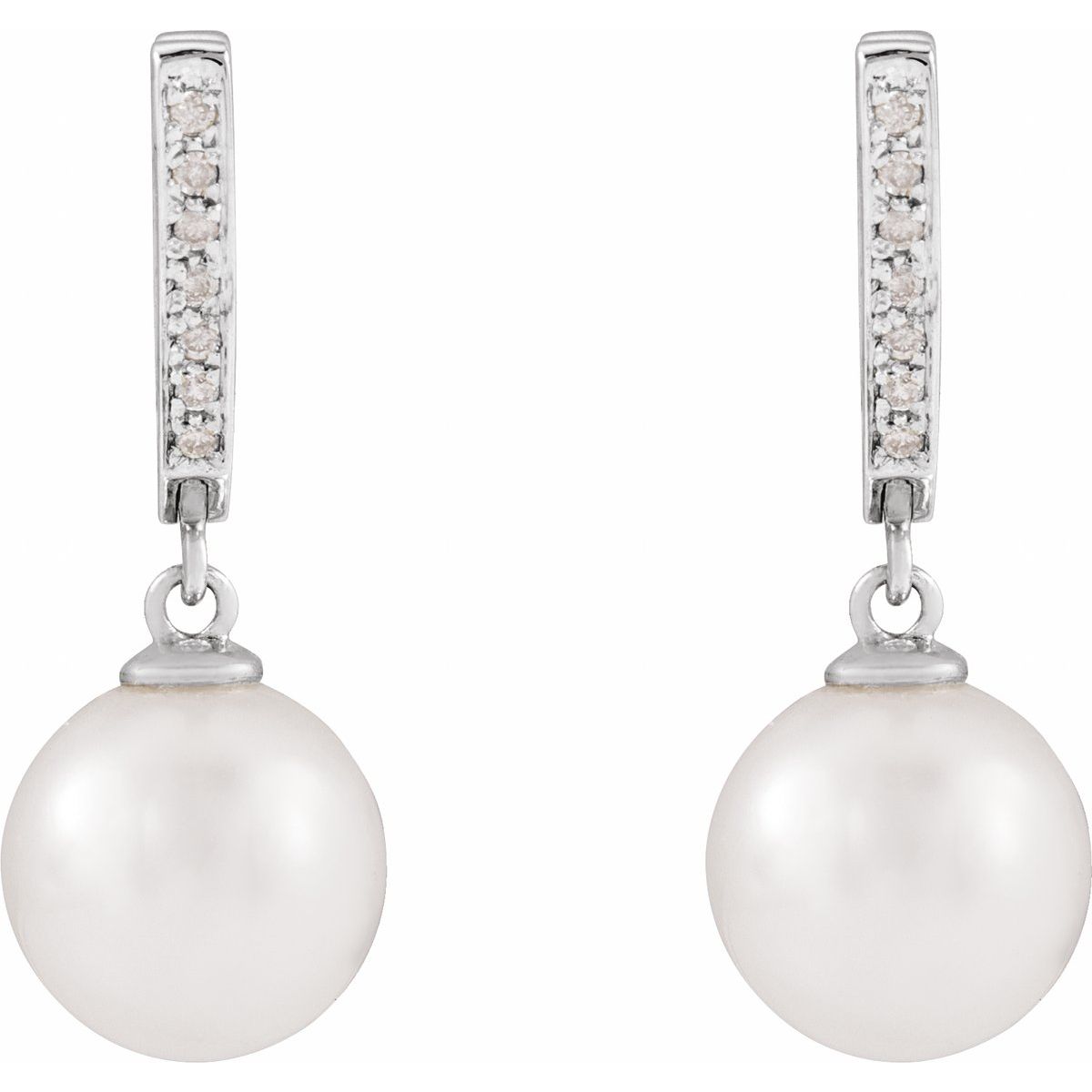 Cultured South Sea Pearl & 1/10 CTW Natural Diamond Earrings in 14k white gold