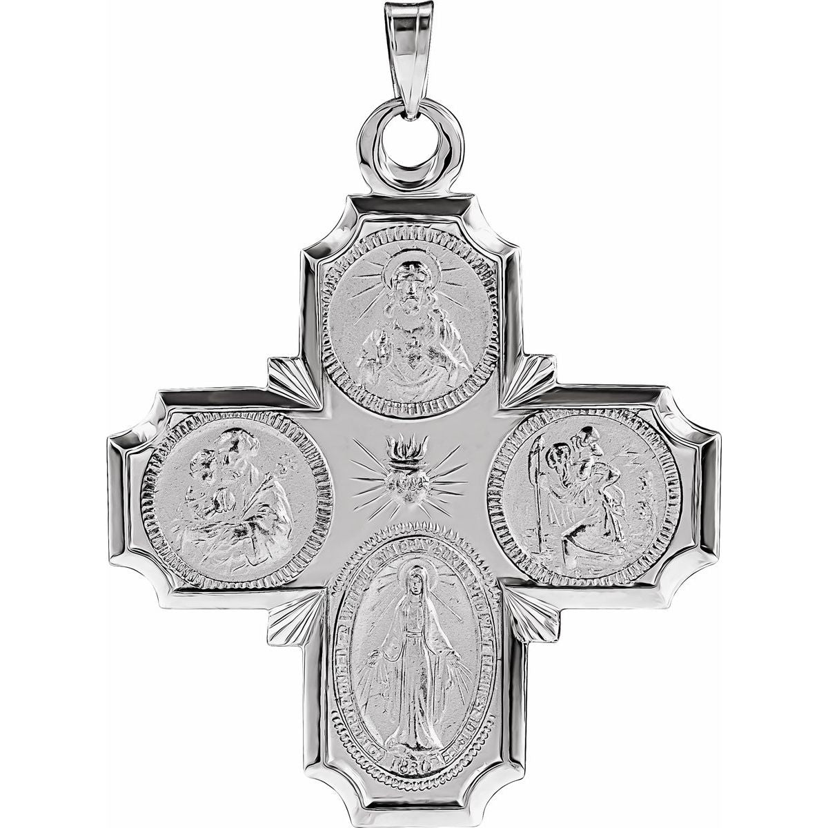 30x29 mm Four-Way Cross Medal in 14k white gold