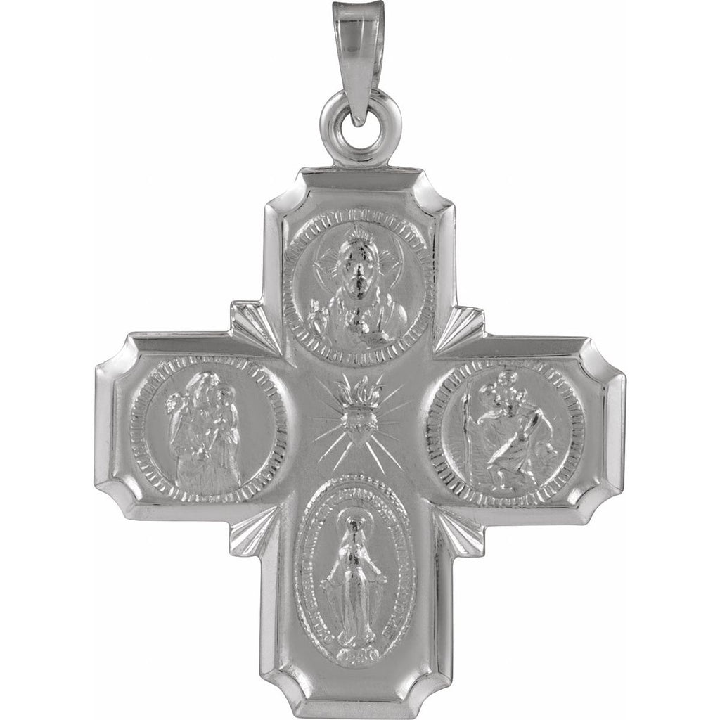 25x24 mm Four-Way Cross Medal in 14k white gold