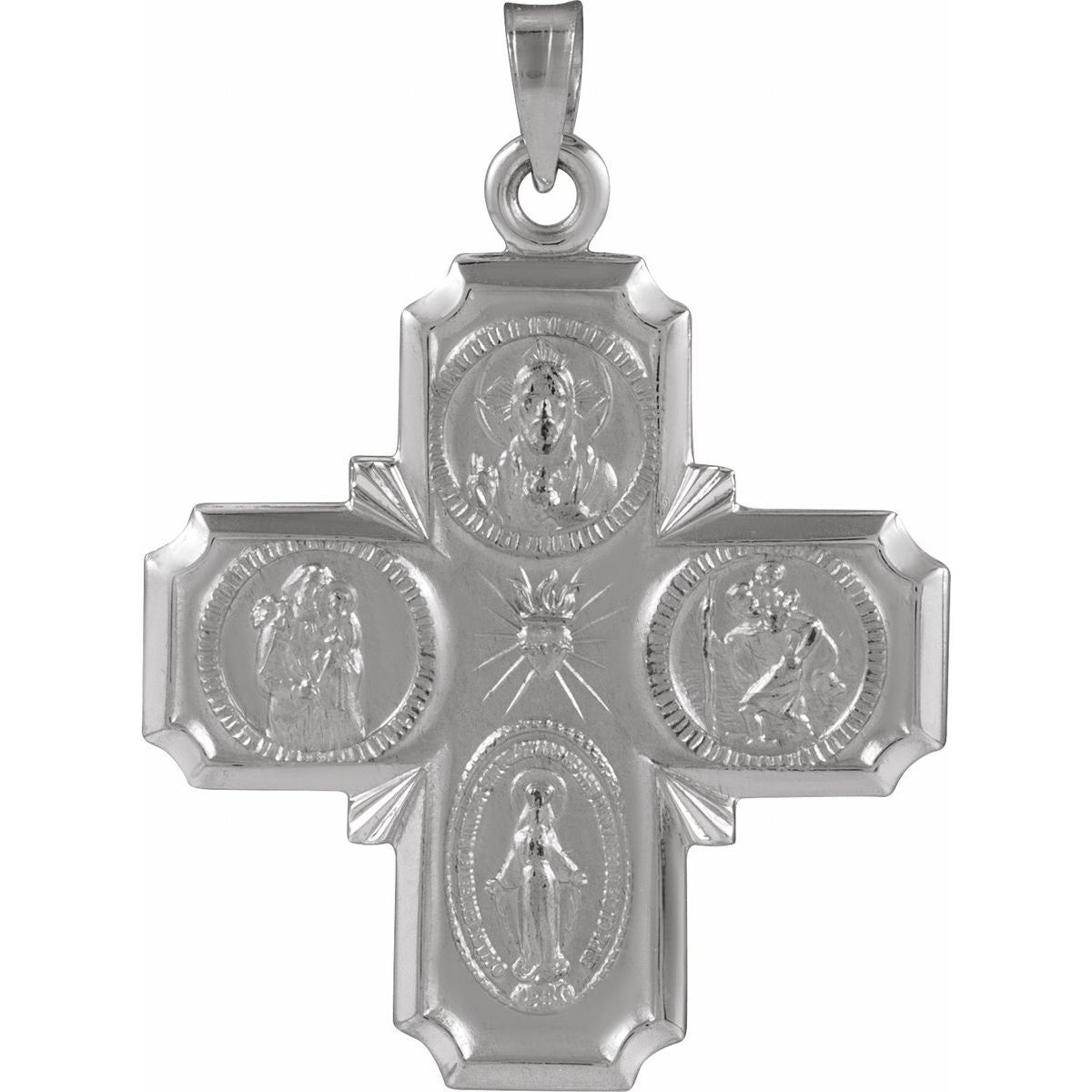 25x24 mm Four-Way Cross Medal in 14k white gold