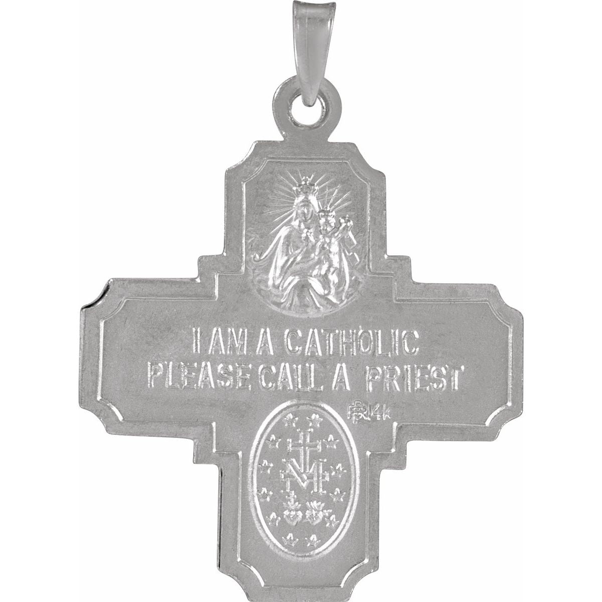 25x24 mm Four-Way Cross Medal in 14k white gold