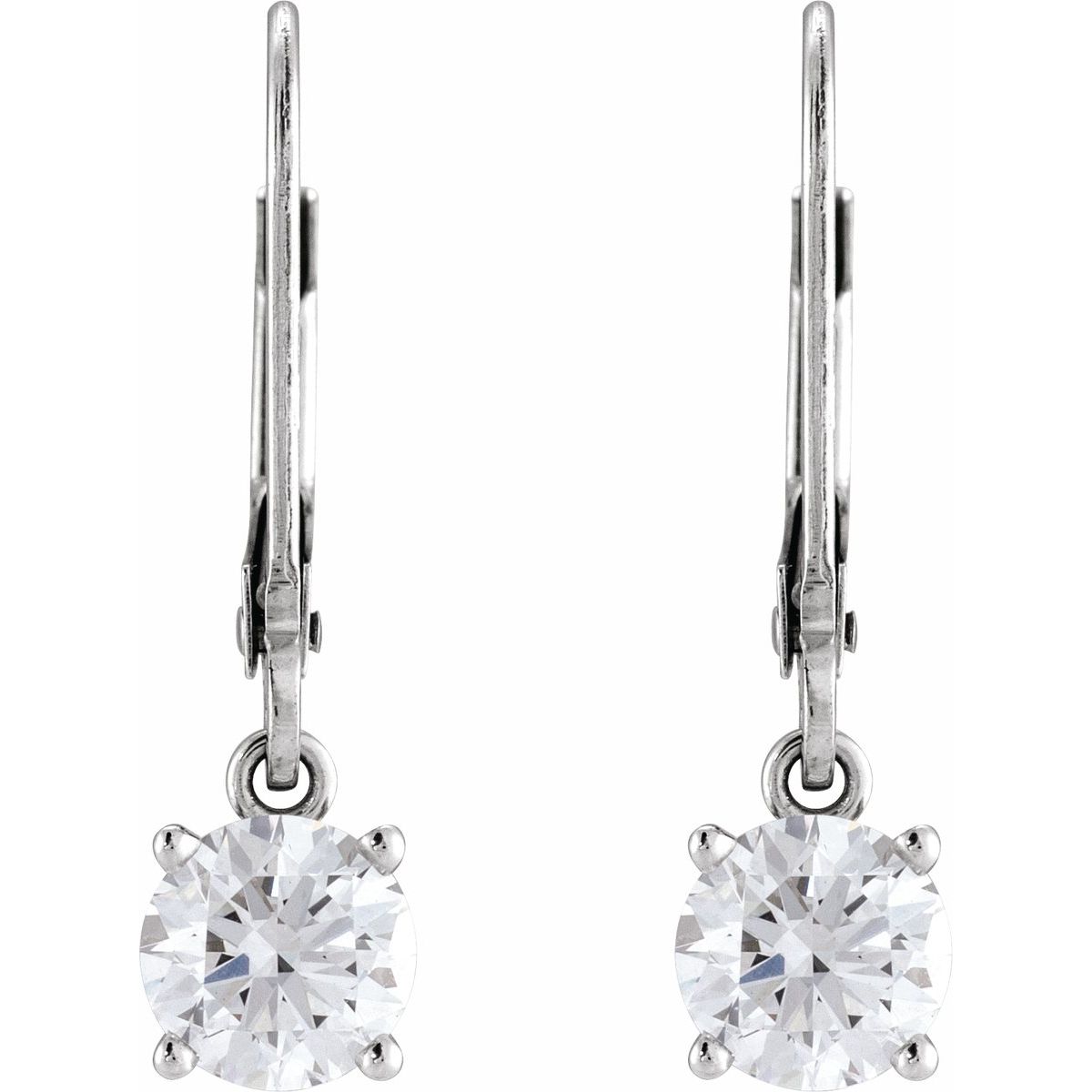4 CTW Round Lab-Grown Diamond Solitaire Lever Back Earrings in 14k white gold
