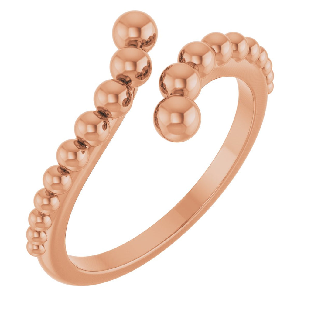 Open Beaded Bypass Ring in 14k rose gold