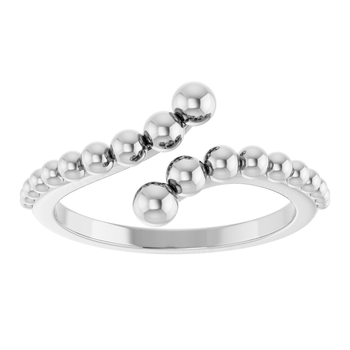 Open Beaded Bypass Ring in 14k white gold