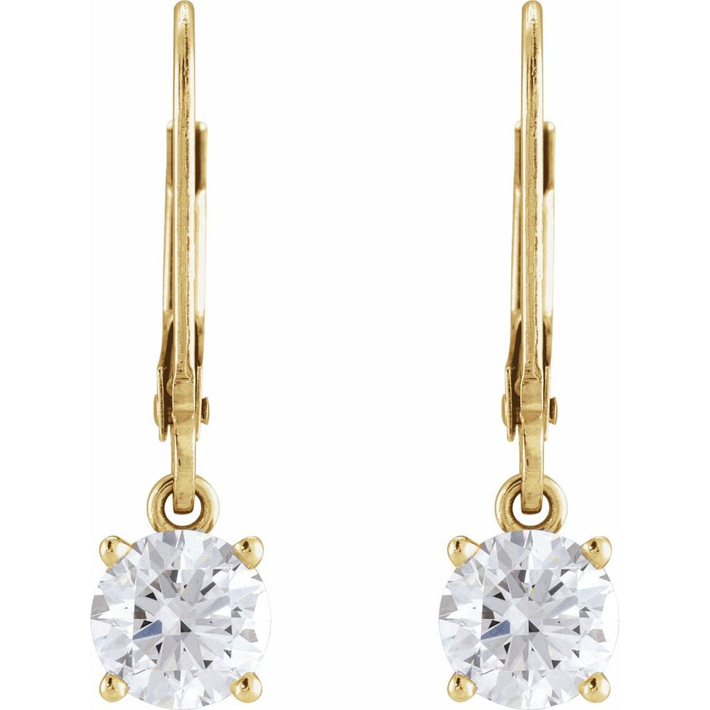 4 CTW Round Lab-Grown Diamond Solitaire Lever Back Earrings in 14k yellow gold