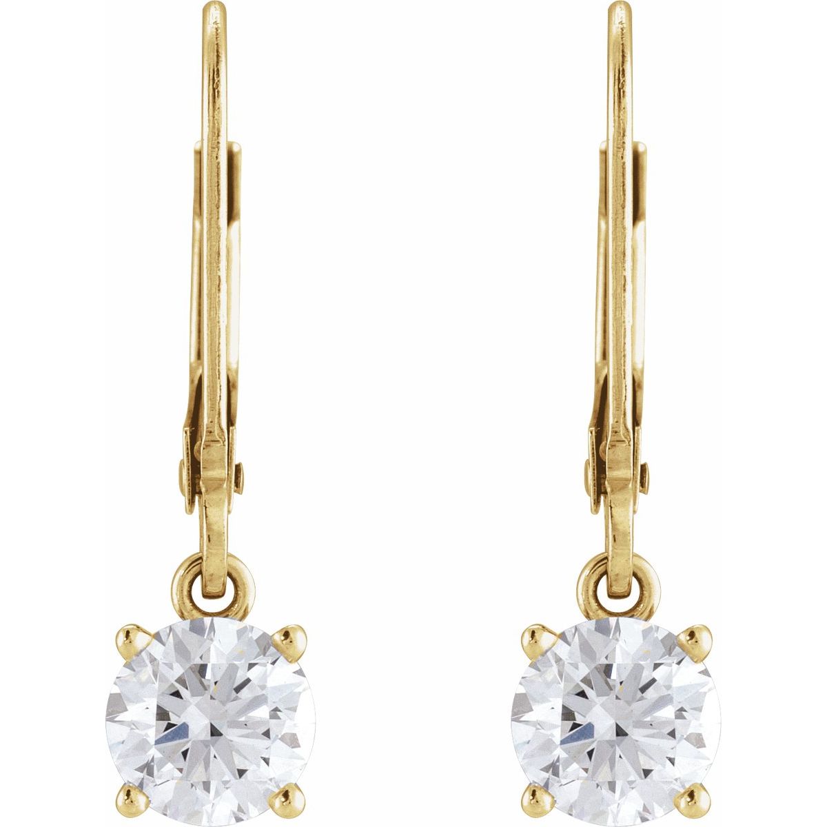 4 CTW Round Lab-Grown Diamond Solitaire Lever Back Earrings in 14k yellow gold