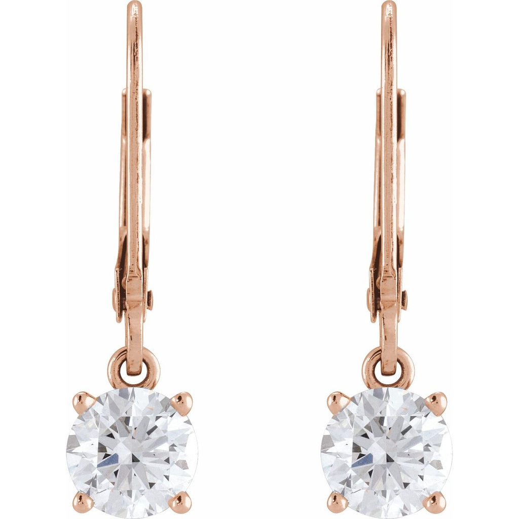 4 CTW Round Lab-Grown Diamond Solitaire Lever Back Earrings in 14k rose gold