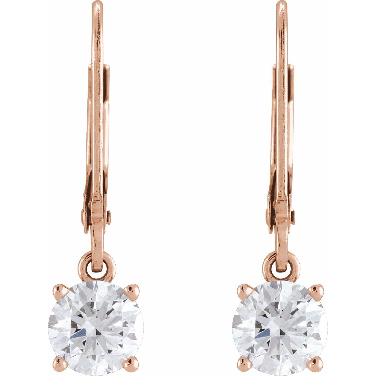 4 CTW Round Lab-Grown Diamond Solitaire Lever Back Earrings in 14k rose gold