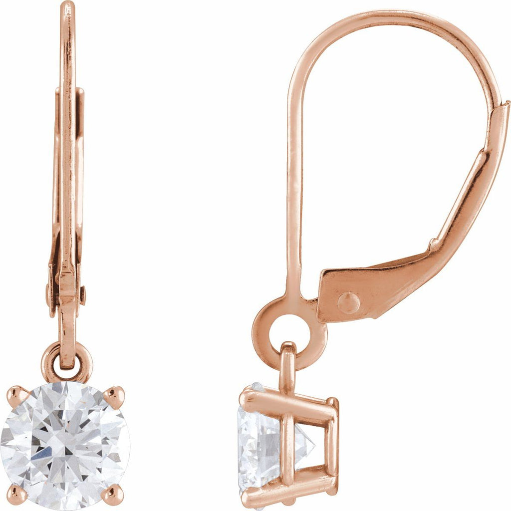 4 CTW Round Lab-Grown Diamond Solitaire Lever Back Earrings in 14k rose gold