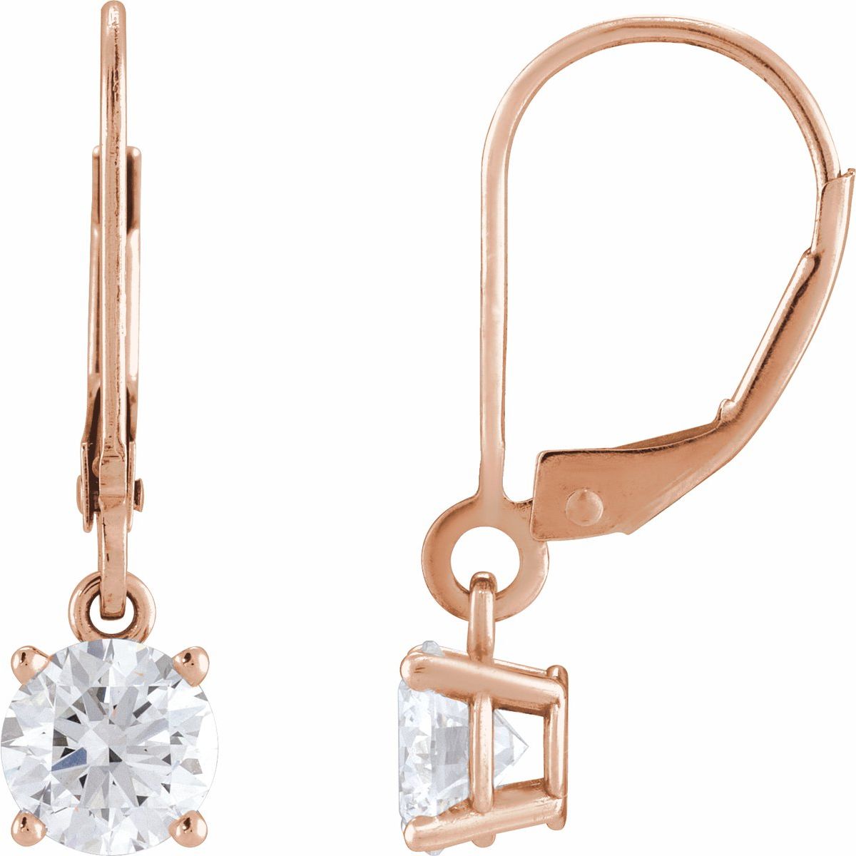 4 CTW Round Lab-Grown Diamond Solitaire Lever Back Earrings in 14k rose gold