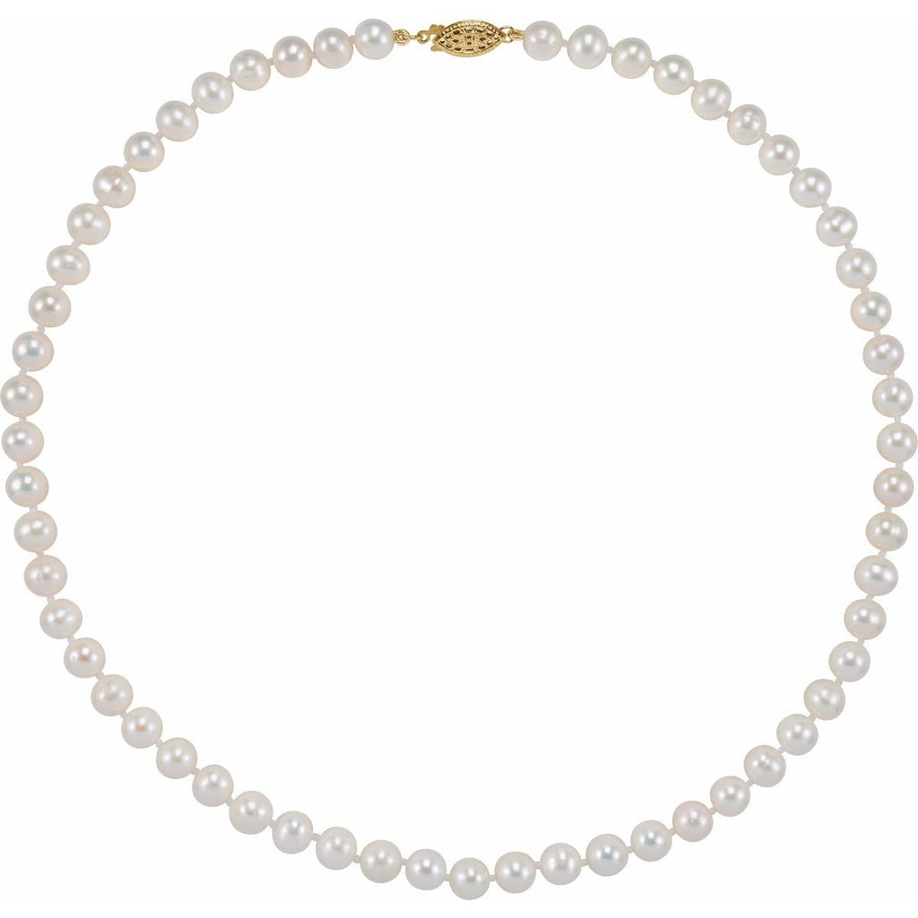 Cultured White Akoya Pearl Necklace in 14k yellow gold