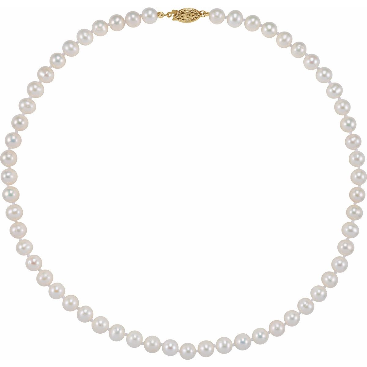 Cultured White Akoya Pearl Necklace in 14k yellow gold