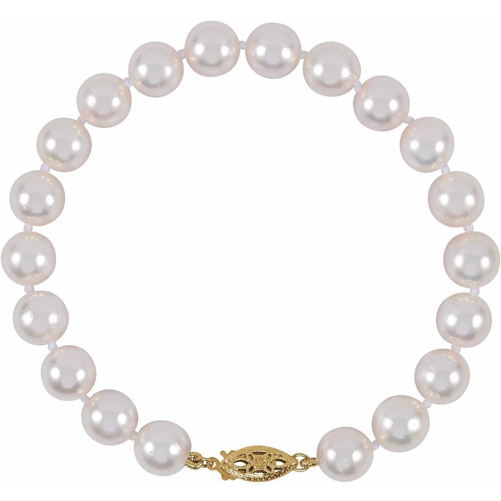 Cultured White Akoya Pearl Bracelet in 14k yellow gold