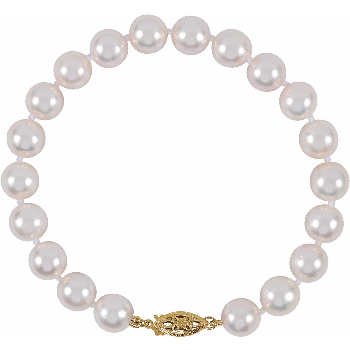 Cultured White Akoya Pearl Bracelet in 14k yellow gold
