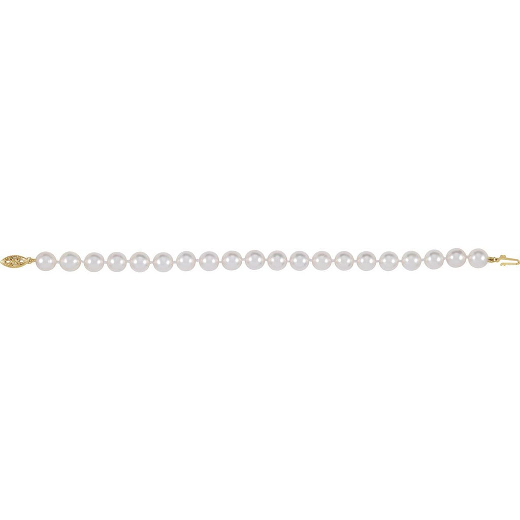 Cultured White Akoya Pearl Bracelet in 14k yellow gold