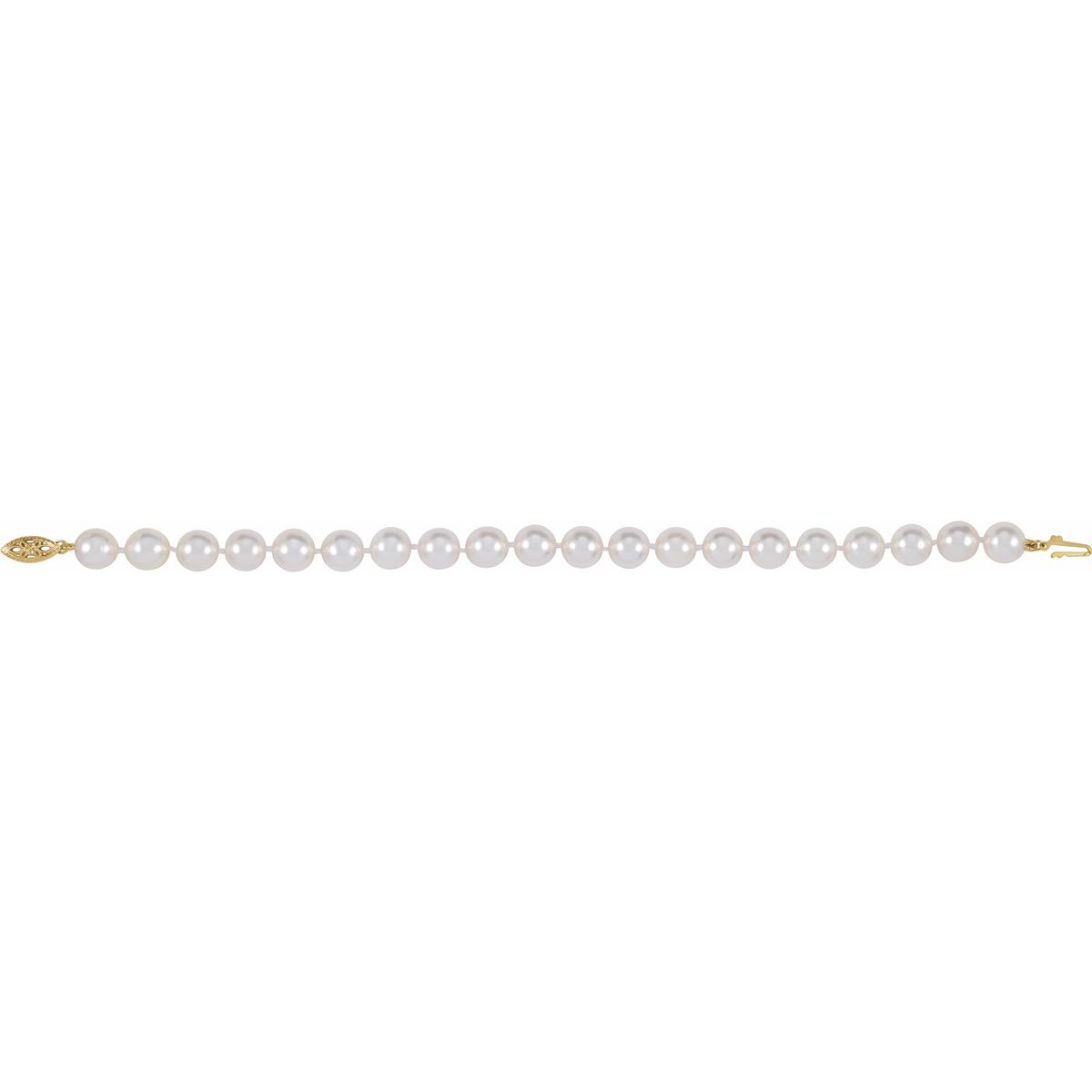 Cultured White Akoya Pearl Bracelet in 14k yellow gold