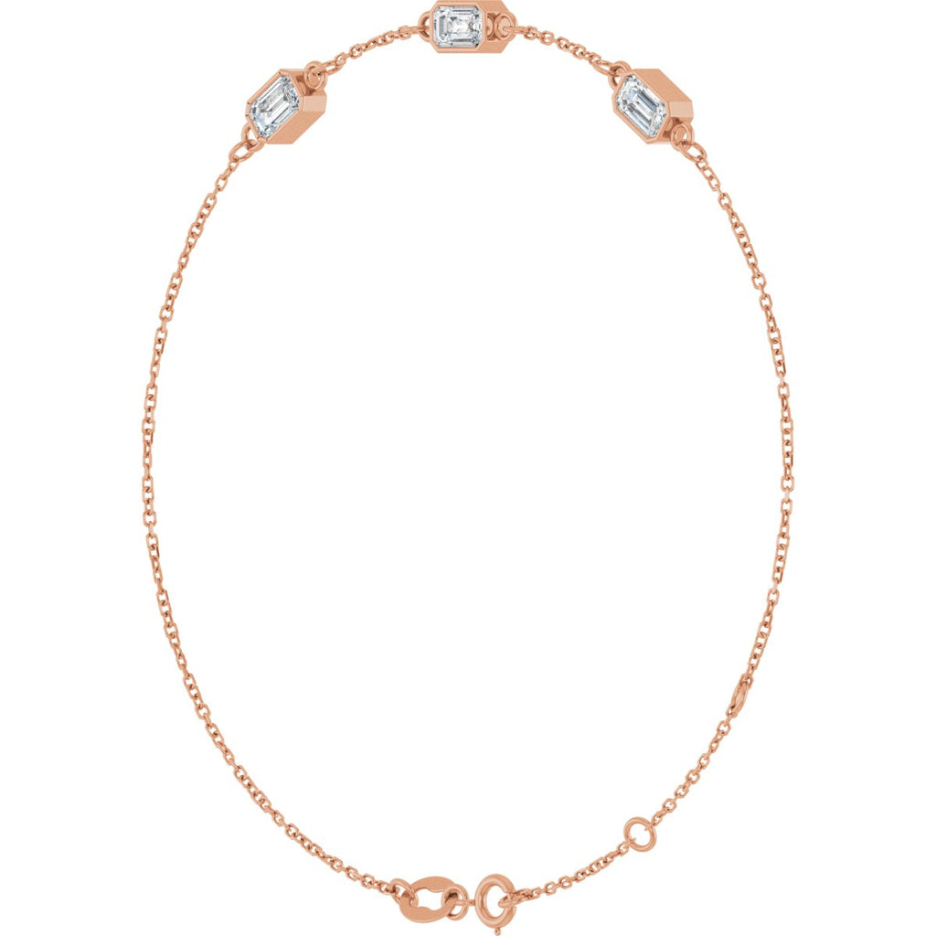 1 CTW Natural Diamond Bezel-Set 3-Stone Bracelet in 14k rose gold