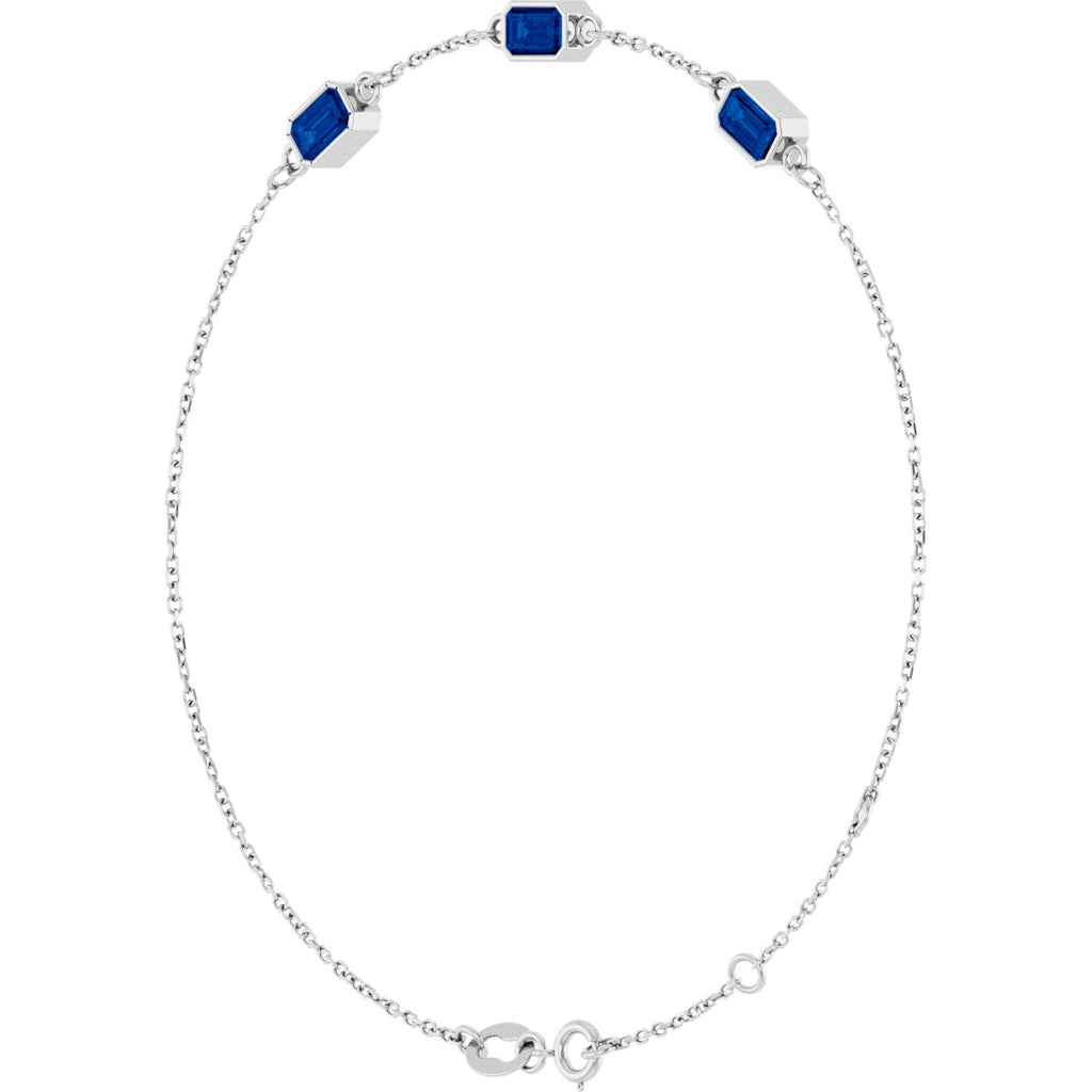 Lab-Grown Blue Sapphire Bezel-Set 3-Stone Bracelet in platinum