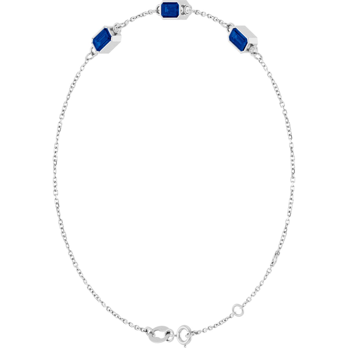 Lab-Grown Blue Sapphire Bezel-Set 3-Stone Bracelet in platinum