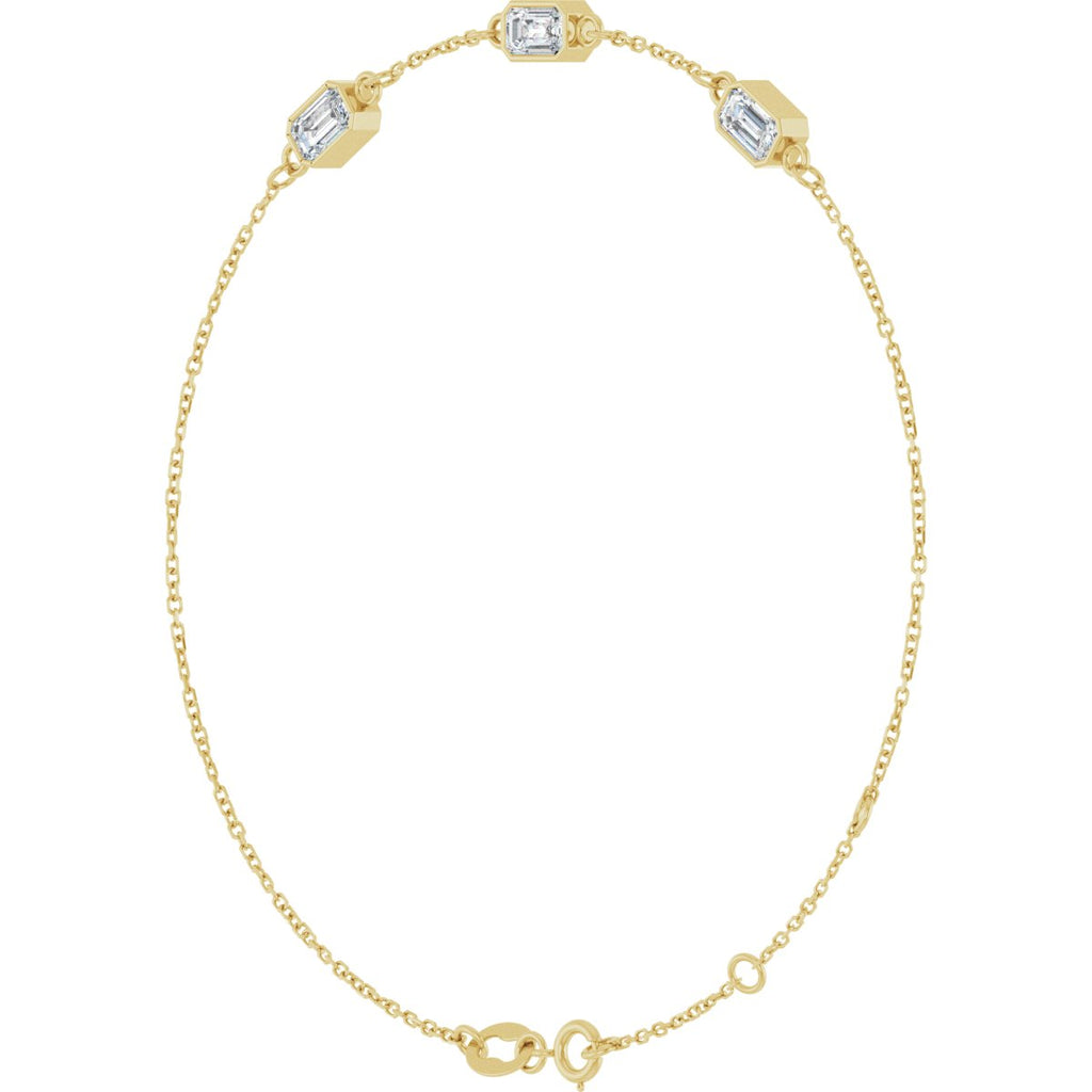 1 CTW Natural Diamond Bezel-Set 3-Stone Bracelet in 14k yellow gold